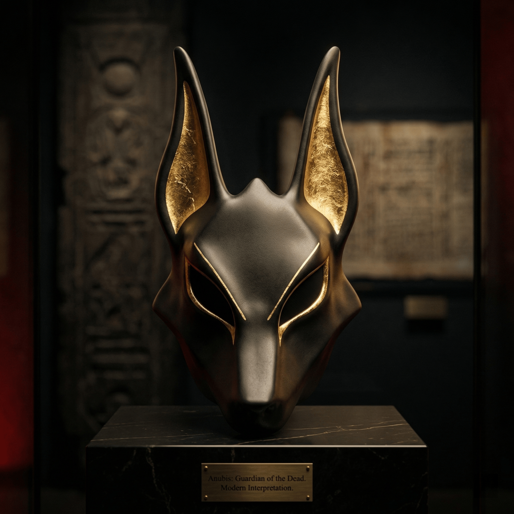 Egyptian Anubis Mask: Hand-Painted Faux Gold Leaf Jackal Mask for Cosplay & Luxury Wall Decor