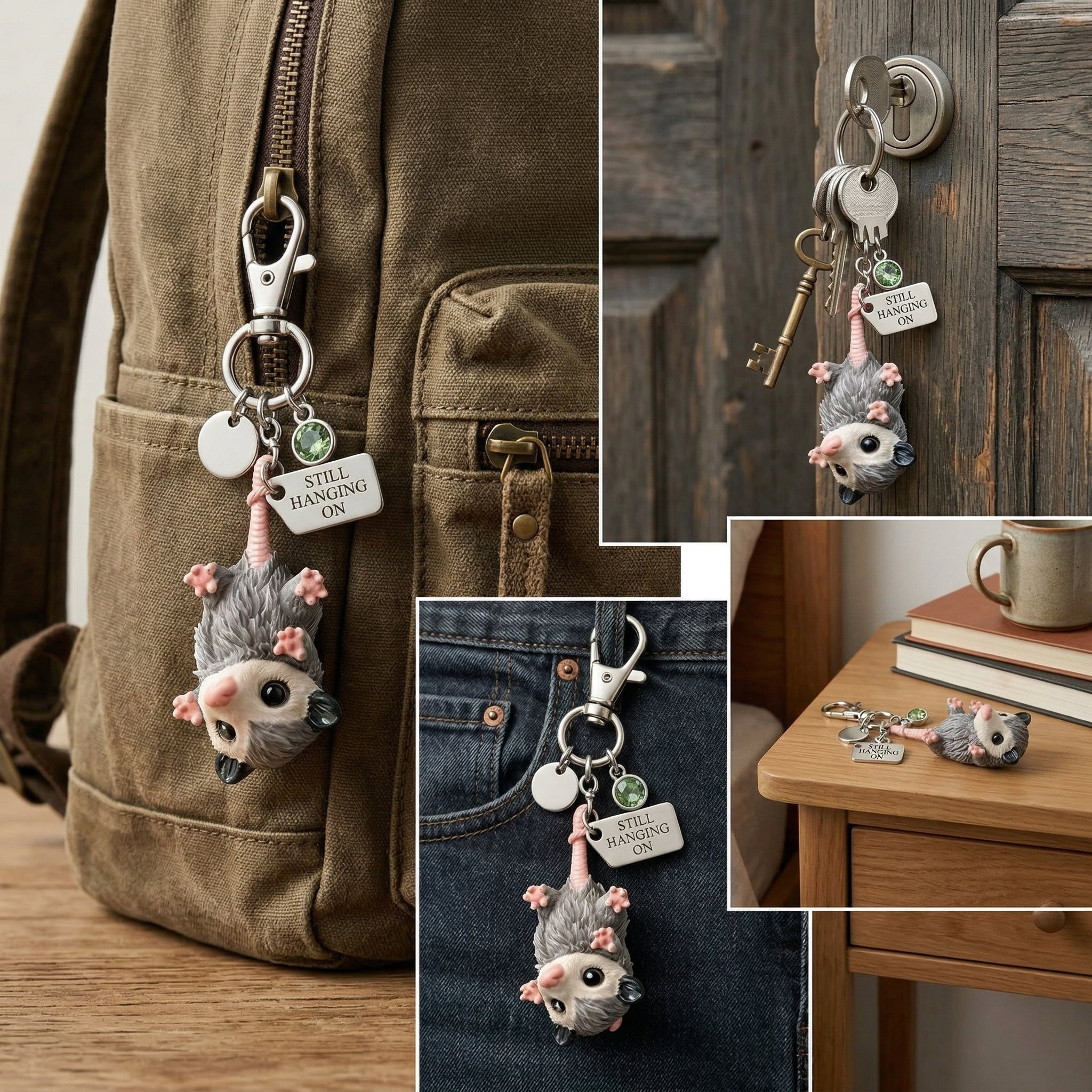 A Little Opossum for You - Still Hanging On Keychain & Sentiment Card Set