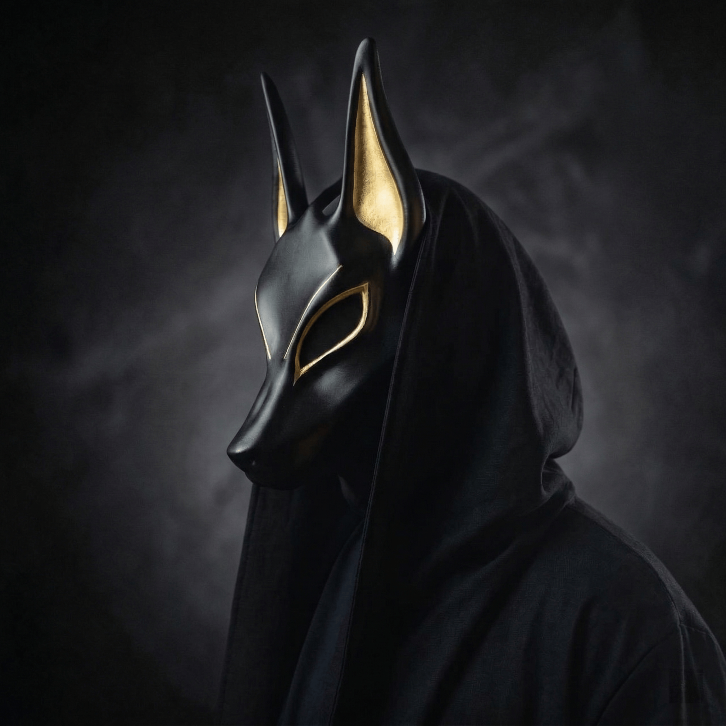 Egyptian Anubis Mask: Hand-Painted Faux Gold Leaf Jackal Mask for Cosplay & Luxury Wall Decor