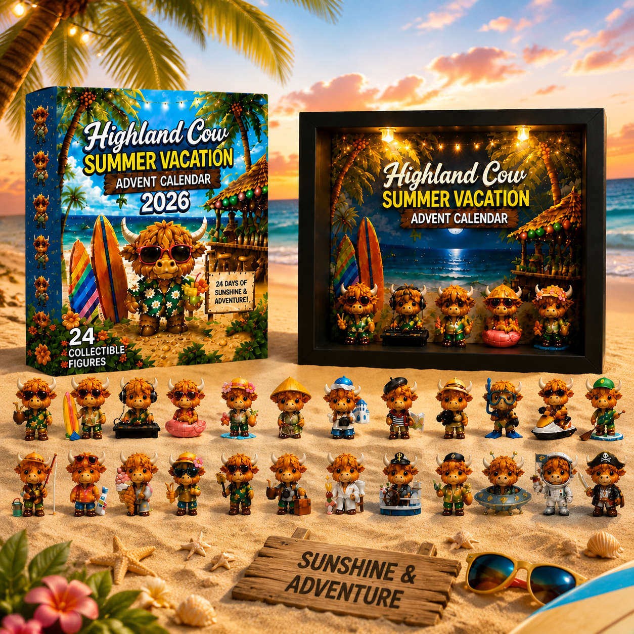 🔥FLASH SALE 50% OFF - 🏖️🐮Highland Cow Summer Vacation Advent Calendar 2026