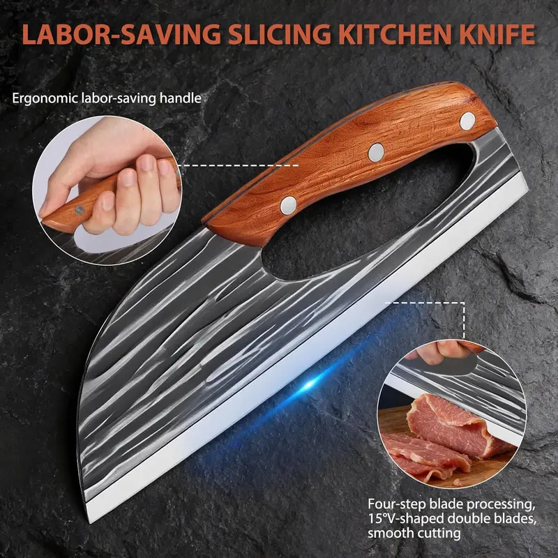 AWEE 2 Pcs Knives Set for Kitchen, Labor-Saving Meat Steel Cleaver for Home & Cooking, Viking Boning Knife with Premium Leather Sheath, Sharp Kitchen Knives,Christmas Gift Set for Men or Women Super