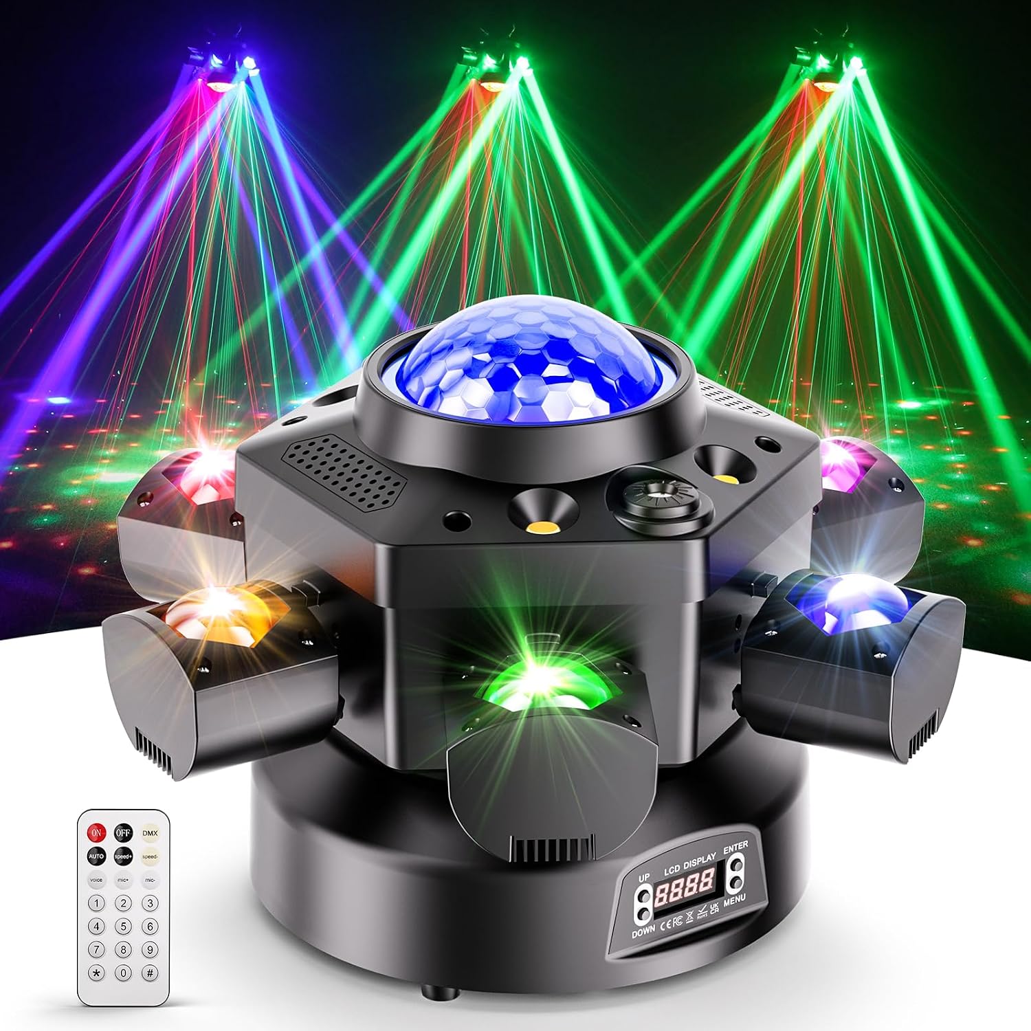 120W RGBW 6-Arm Moving Head Beam Light with Remote Control-E9