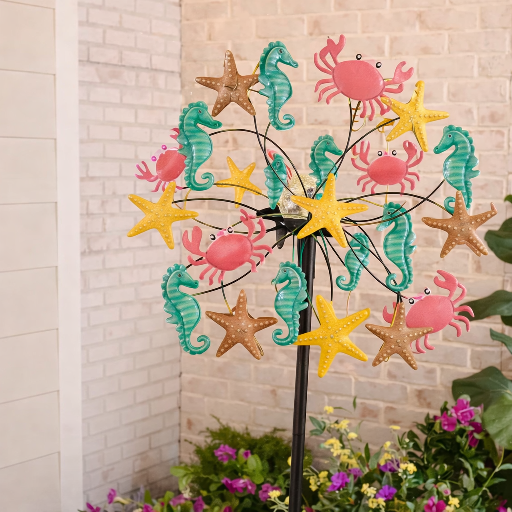☀️🌀Outdoors Solar Wind Spinners with Decorative Flowers🌸(Includes bracket)87cm