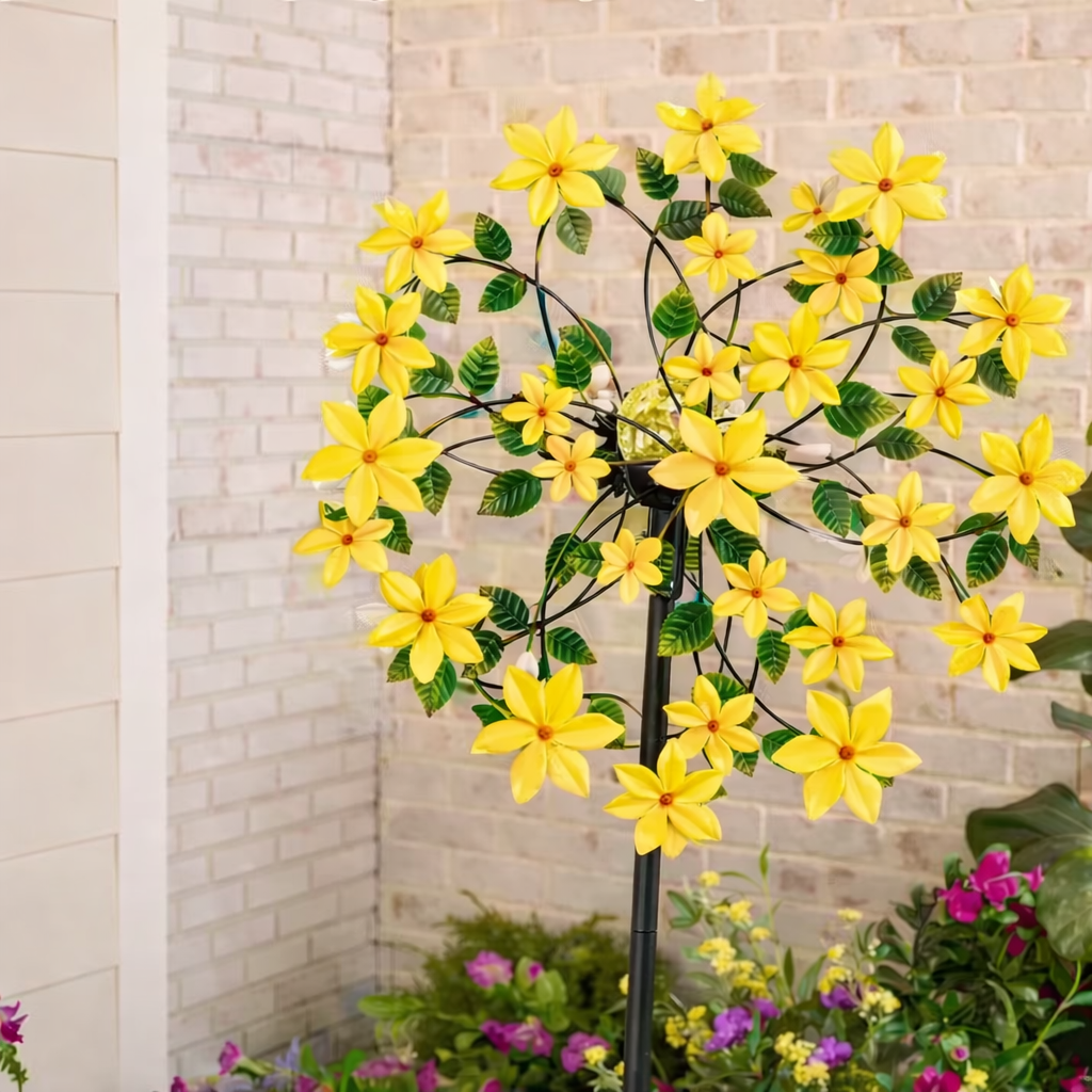 ☀️🌀Outdoors Solar Wind Spinners with Decorative Flowers🌸(Includes bracket)87cm
