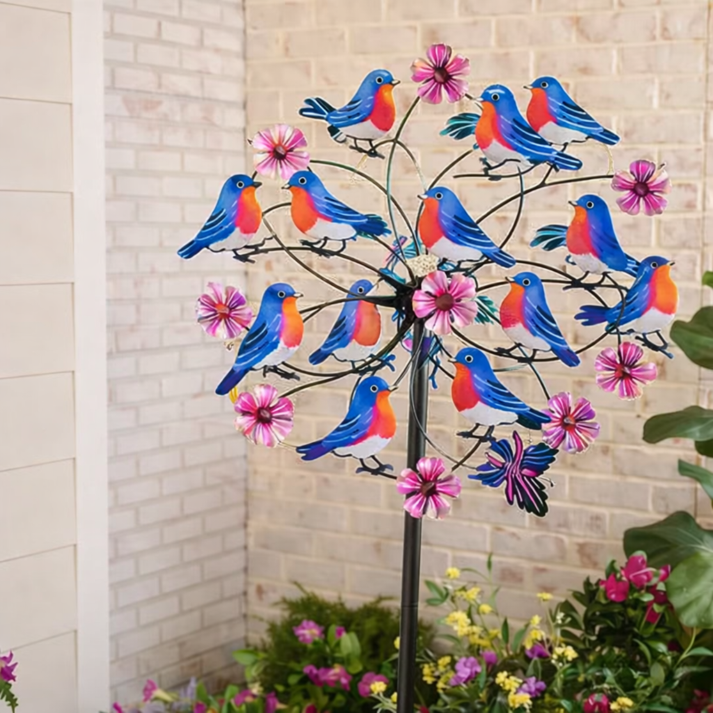 ☀️🌀Outdoors Solar Wind Spinners with Decorative Flowers🌸(Includes bracket)87cm