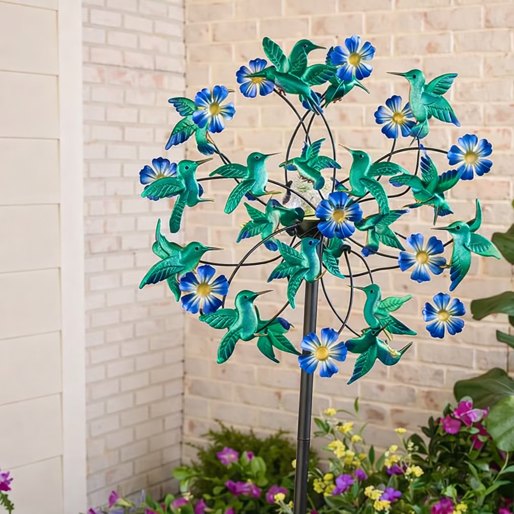 ☀️🌀Outdoors Solar Wind Spinners with Decorative Flowers🌸(Includes bracket)87cm