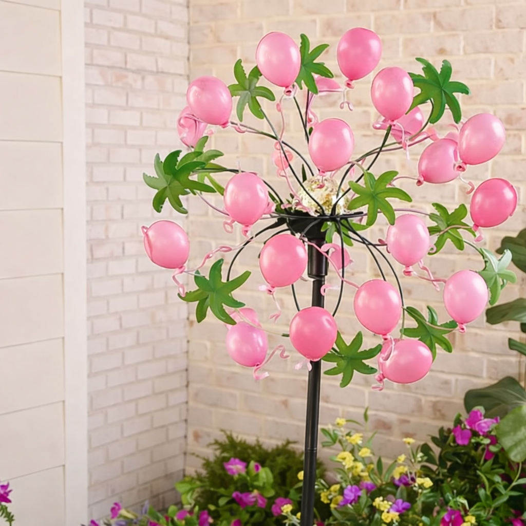 ☀️🌀Outdoors Solar Wind Spinners with Decorative Flowers🌸(Includes bracket)87cm