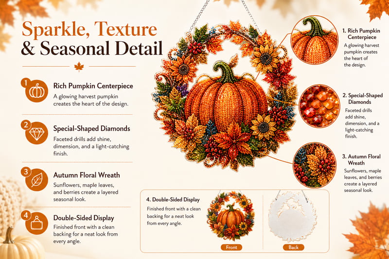 🔥Last Day 49% OFF - 🍂✨Autumn Harvest Pumpkin Diamond Art Hanging Ornament Kit