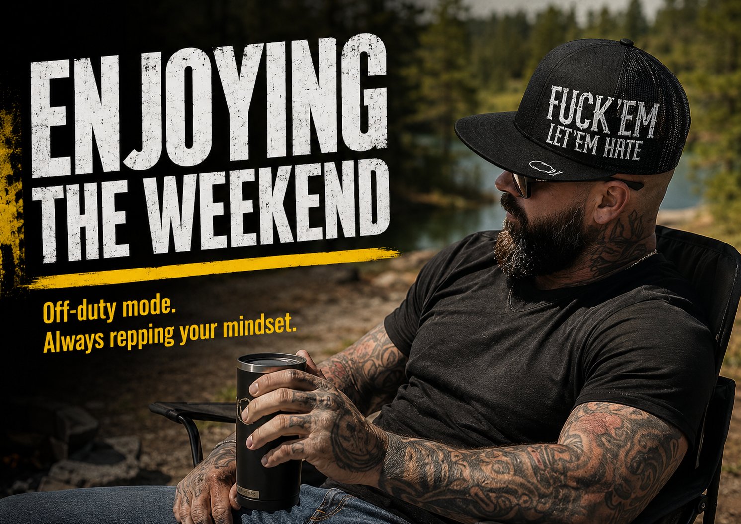 🔥LAST DAY 50% OFF - 😂🛠️"FUCK EM" LET ’EM HATE Black Snapback Hat – Bold Side Print Mesh Trucker Cap, Flat Bill Streetwear Hat for Men & Women🧢