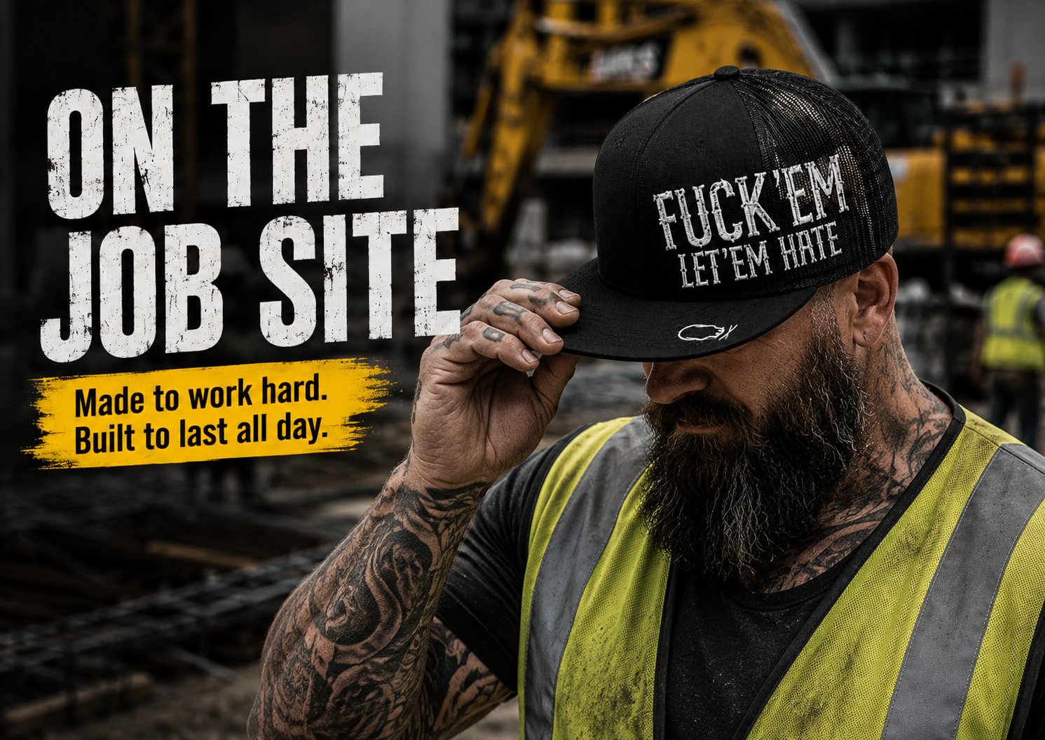 🔥LAST DAY 50% OFF - 😂🛠️"FUCK EM" LET ’EM HATE Black Snapback Hat – Bold Side Print Mesh Trucker Cap, Flat Bill Streetwear Hat for Men & Women🧢