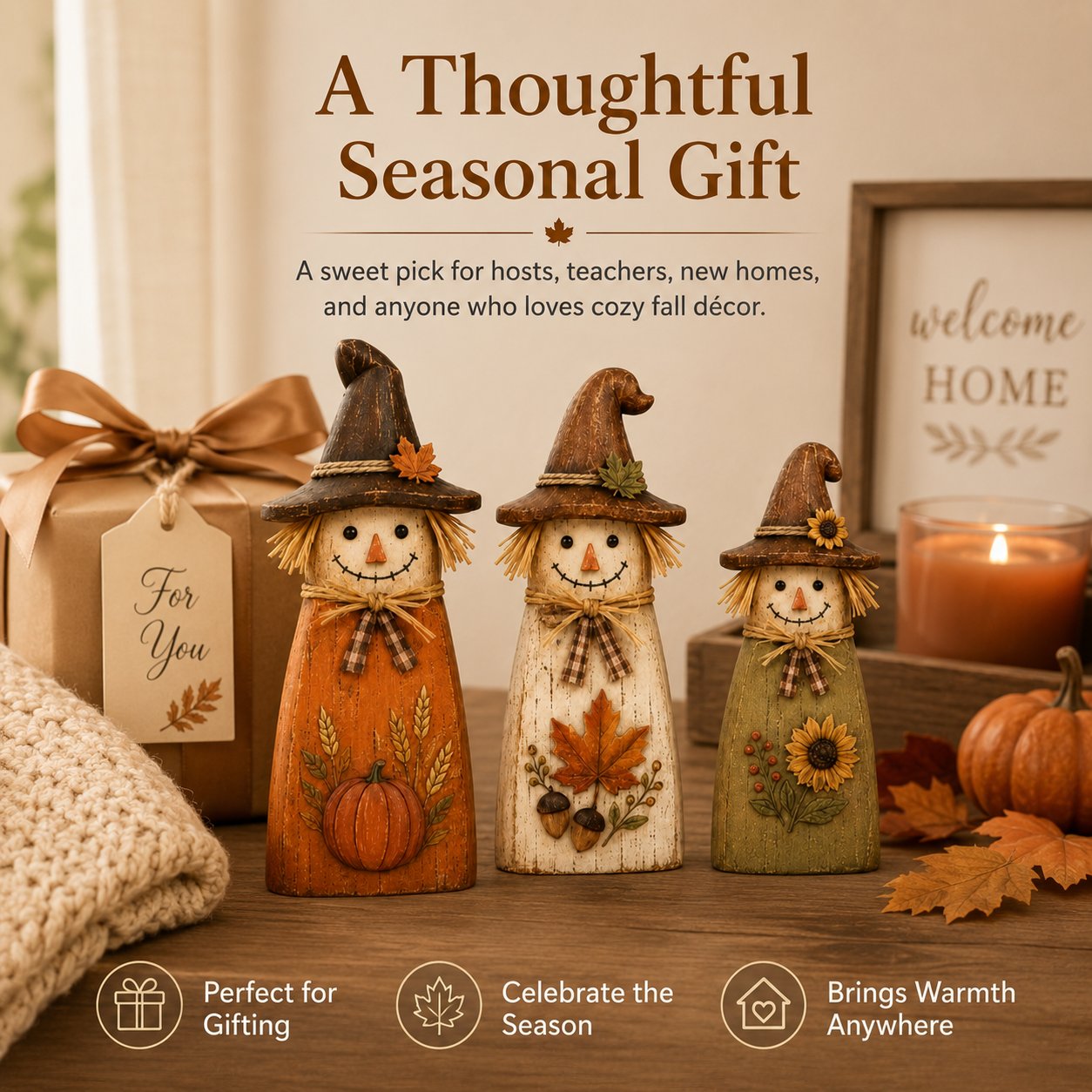 Vintage Wooden Scarecrow Fall Decor Set（A set）