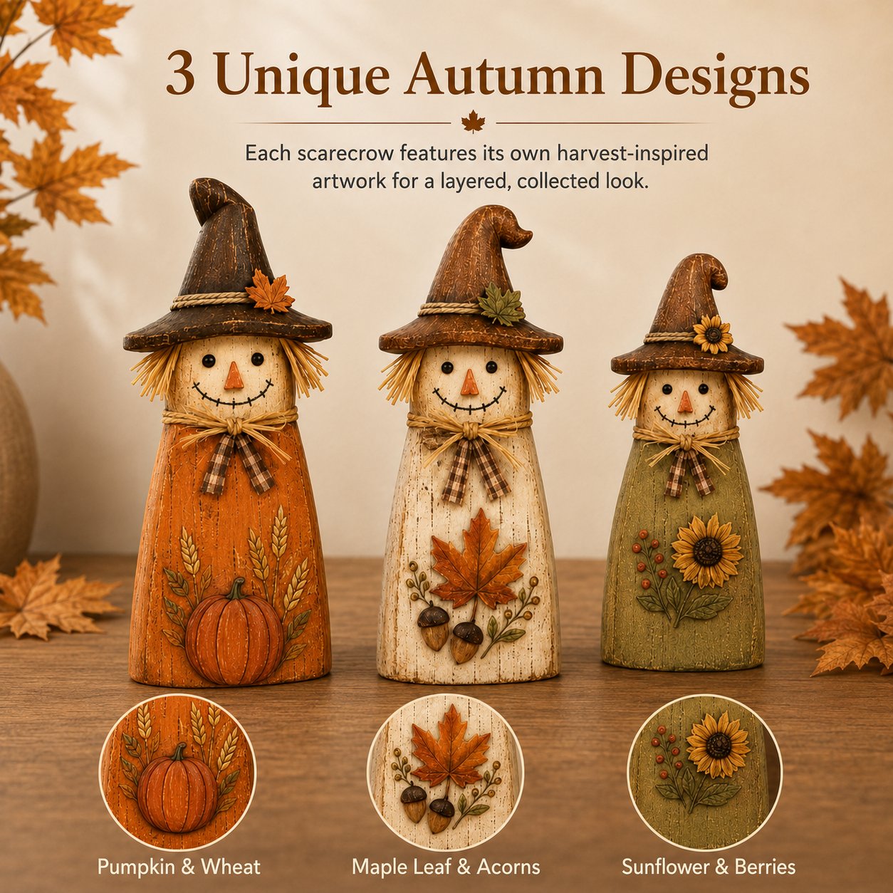 Vintage Wooden Scarecrow Fall Decor Set（A set）