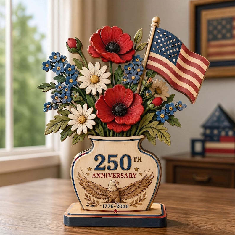 250th Anniversary Patriotic Flower Wooden Block Centerpiece 🇺🇸