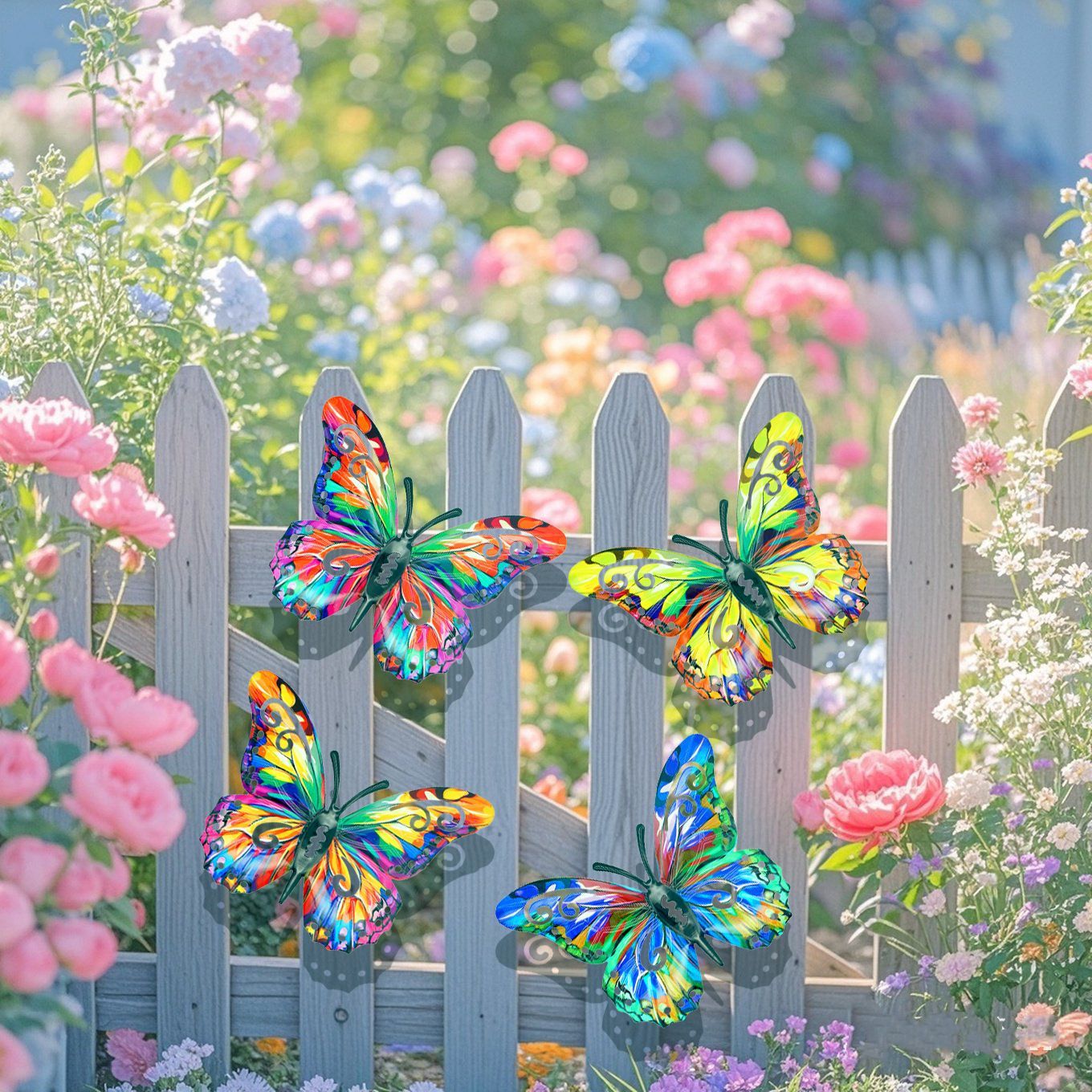 🦋4Pcs Butterfly Metal Wall Decor,Outdoor Hanging Wall Art Sculptures Decoration