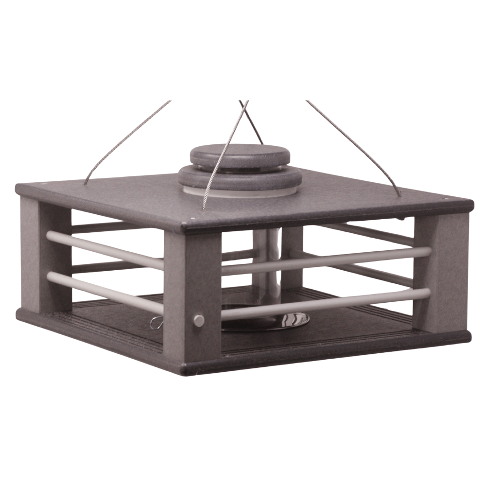 Deluxe Bluebird feeder with a gray finish on a white background