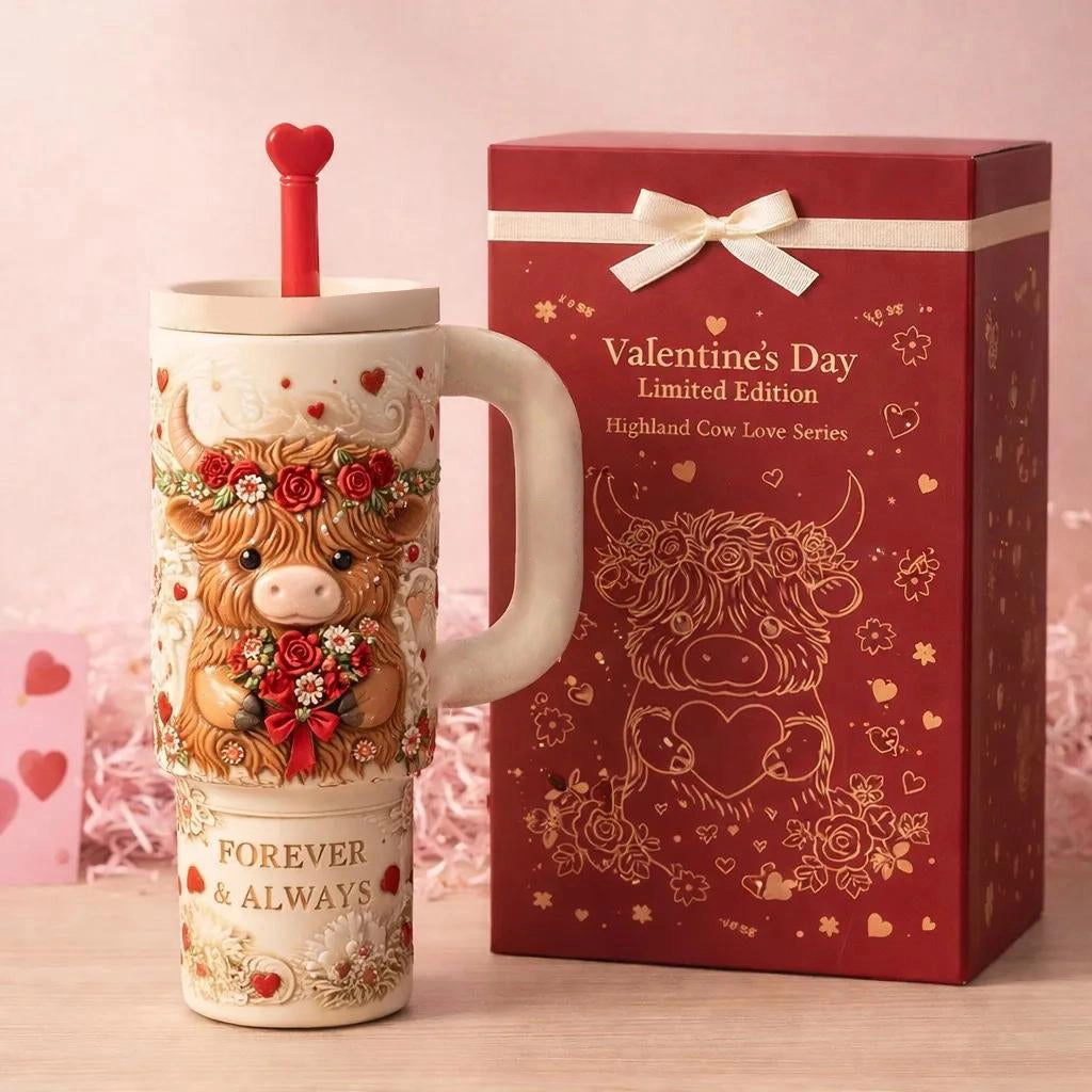 Valentine’s Highland Cow Embossed Tumbler