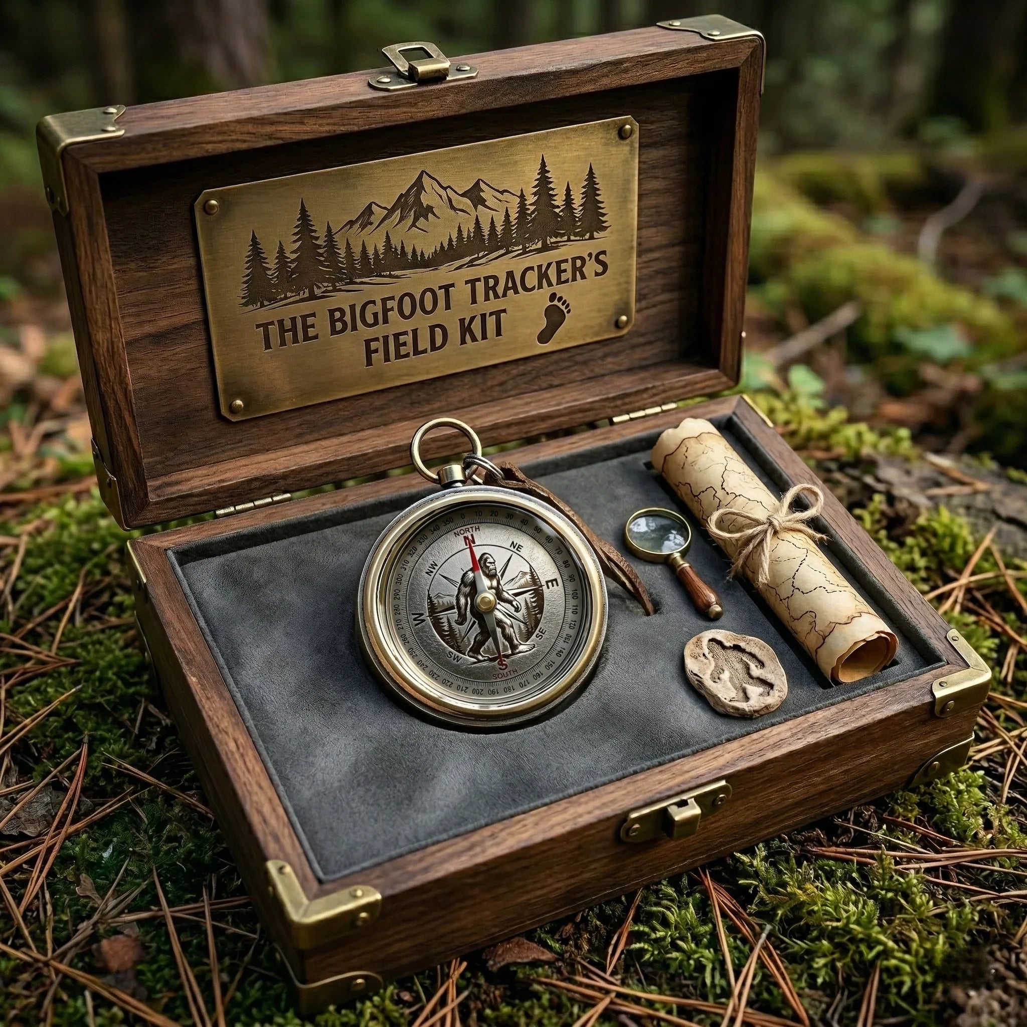 🧭 Bigfoot Adventure Compass – Sasquatch Explorer Gift for Men, Camping & Hiking Gear