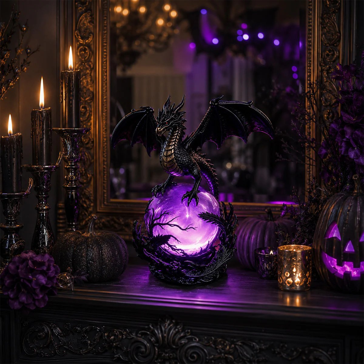 🔮🐉Gothic Dragon LED Crystal Ball Lamp for Dark Aesthetic Decor✨