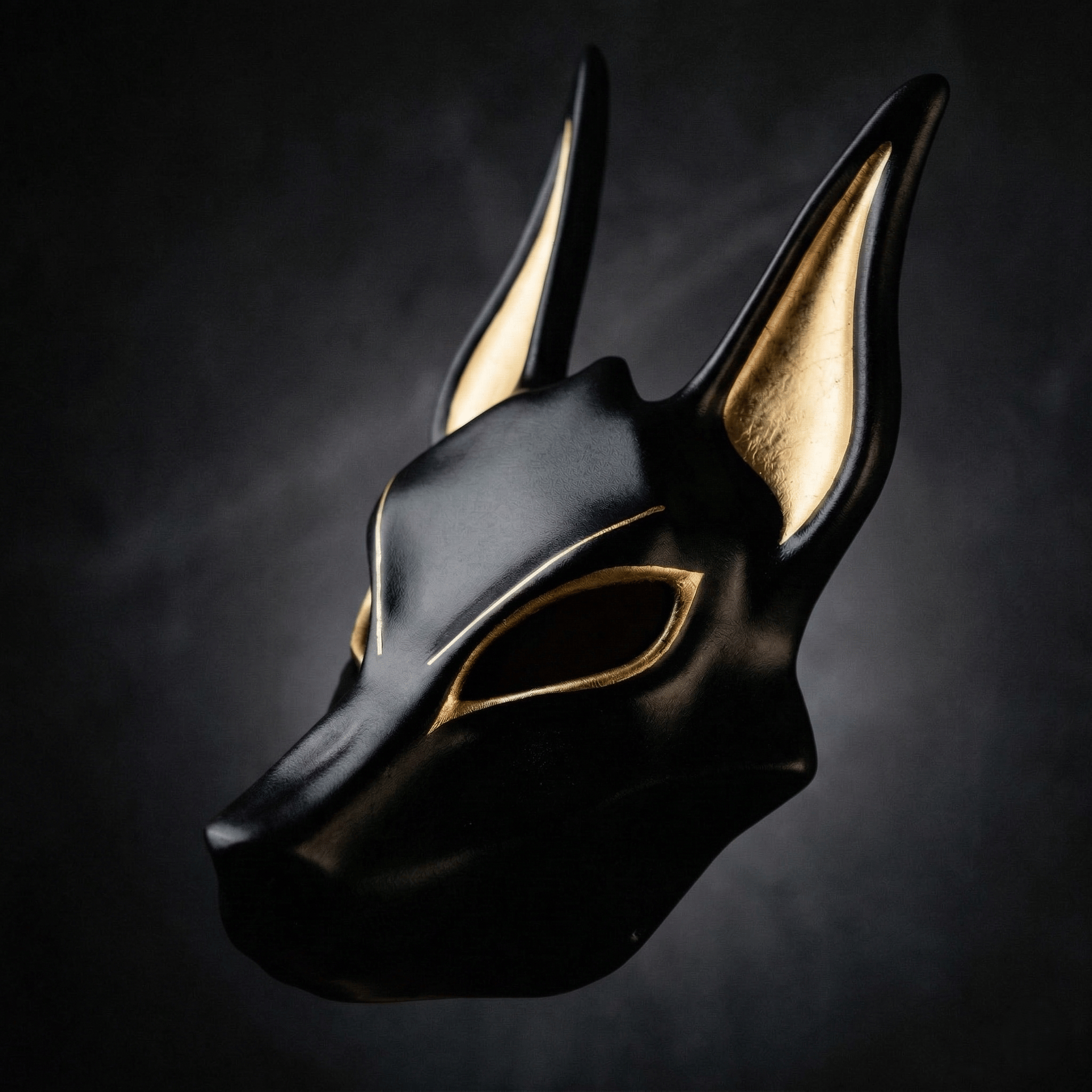 Egyptian Anubis Mask: Hand-Painted Faux Gold Leaf Jackal Mask for Cosplay & Luxury Wall Decor