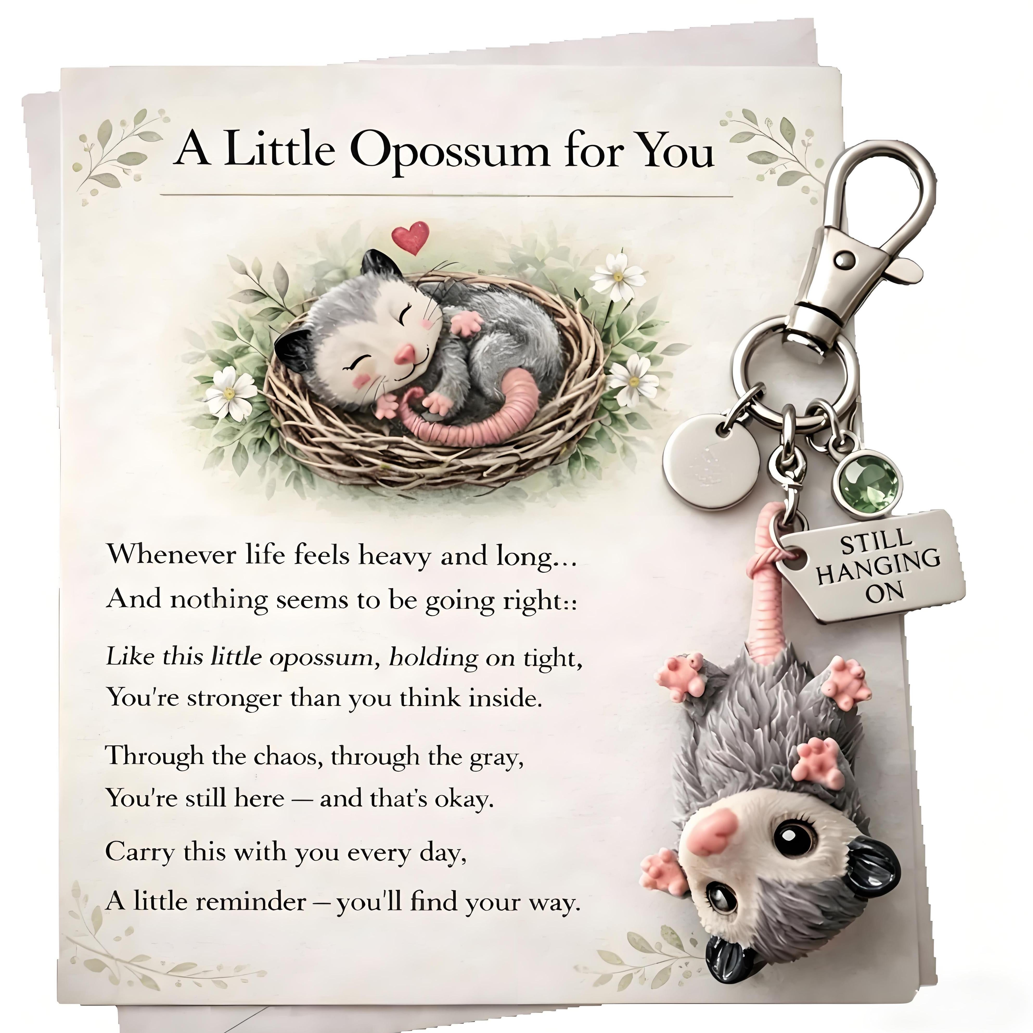 A Little Opossum for You - Still Hanging On Keychain & Sentiment Card Set