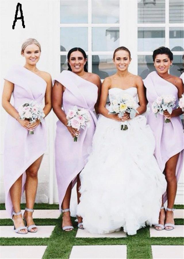 Modest Hi-Lo A-line Sleeveless Long One-Shoulder Bridesmaid Dress