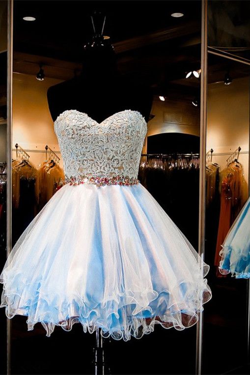 Baby Blue Short Sweetheart Homecoming Dresses A-Line Beaded Waistband
