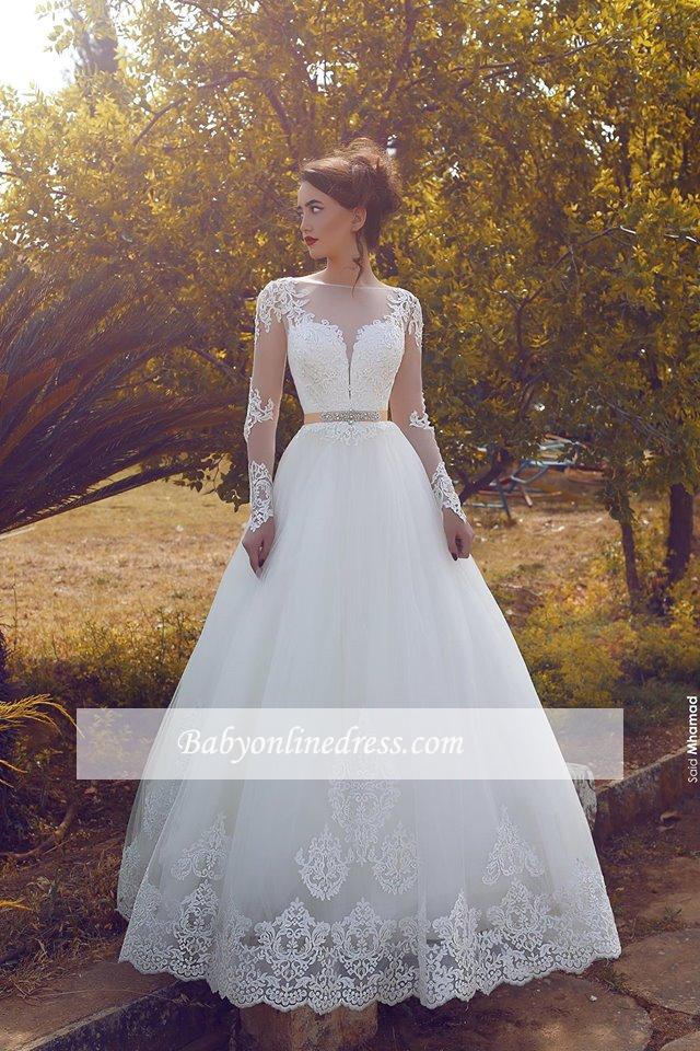 Appliques Long Sleeves Glamorous Tulle A-line Wedding Dresses