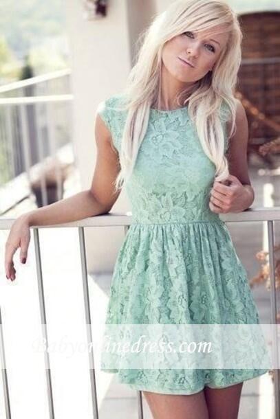 New Cheap Mint Lace Miniskirt Sleeveless Bateau Pretty Homecoming Dress