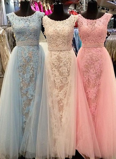 New Arrival Elegant Crystal Scoop Sleeveless Tulle Appliques Bridesmaid Dress