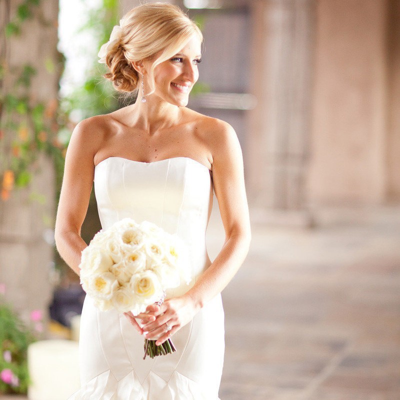 Strapless Mermaid Ruffles Train Wedding Dresses Simple Court Train Bridal Gowns