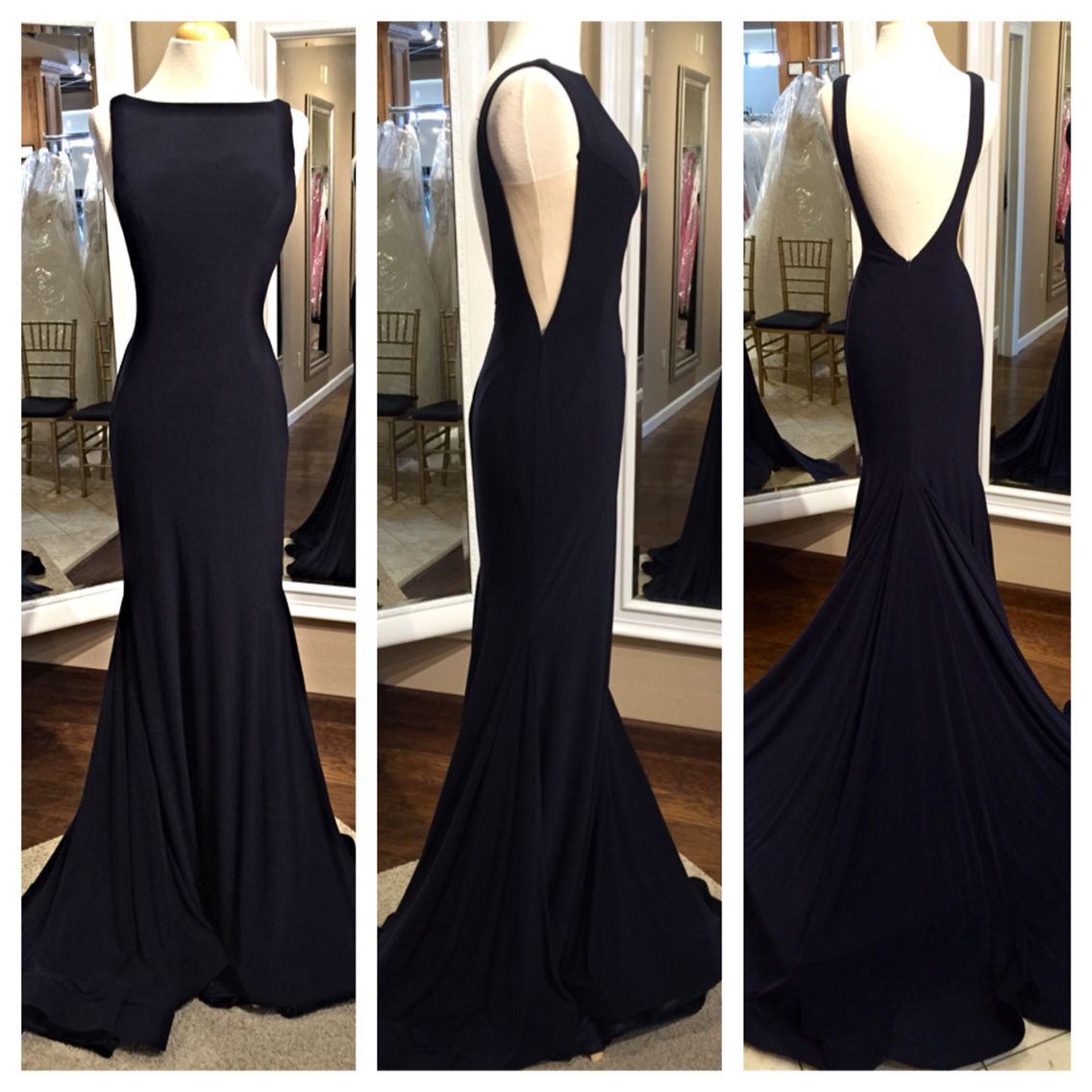 Sexy Black Sheath Prom Dress Backless Bateau evening dress