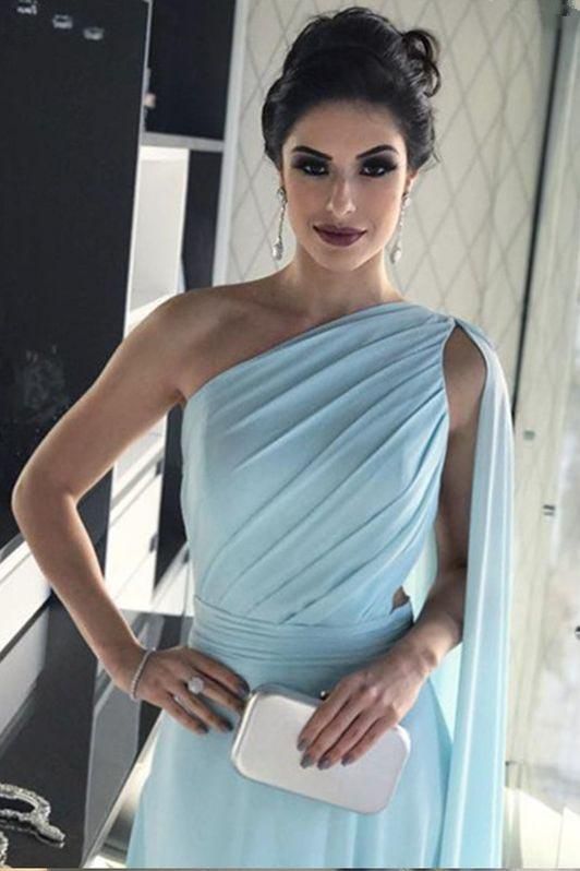 Chic Ruffle Applique Oneshoulder Prom Dresses A-Line Over-Skirt Sleeveless Sexy Evening Dresses