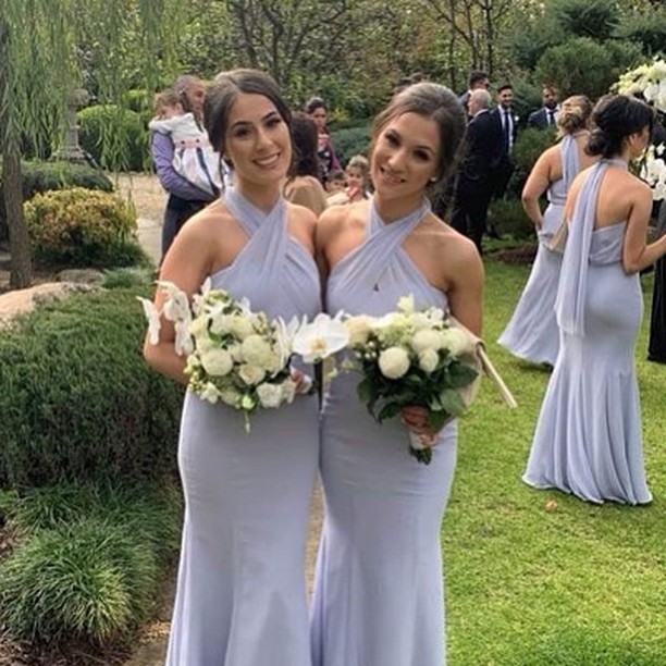 Cheap Halter Chiffon Sheath Bridesmaid Dresses | Backless Long Party Dresses For Wedding