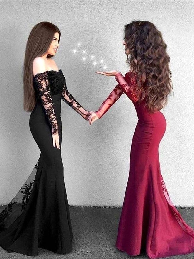 Sexy Off-The-Shoulder Mermaid Prom Dresses | Long Sleeves Lace Evening Dresses