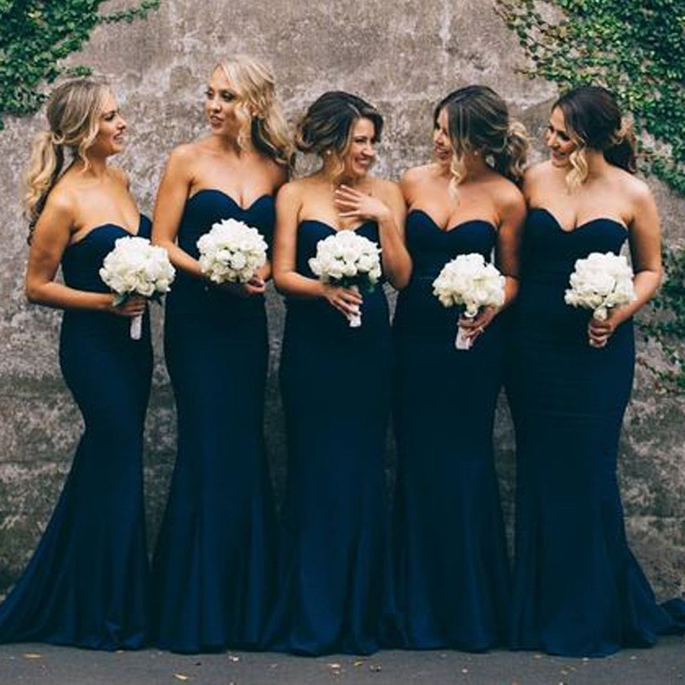 Navy Blue Cheap Mermaid Prom Dress Long Bridesmaid Dress