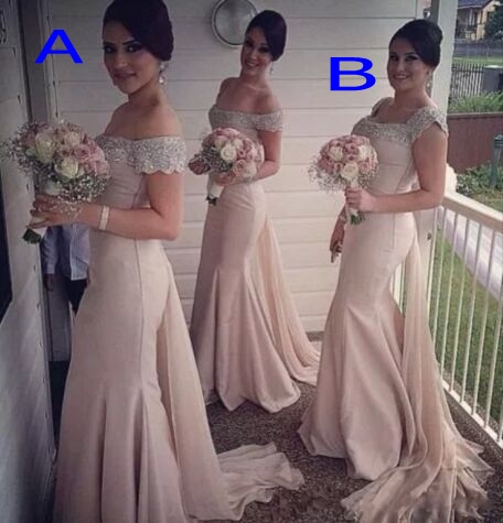 Sexy Off-the-Shoulder Mermaid Bridesmaid Dresses Sweep Train Beaded Party Dresses
