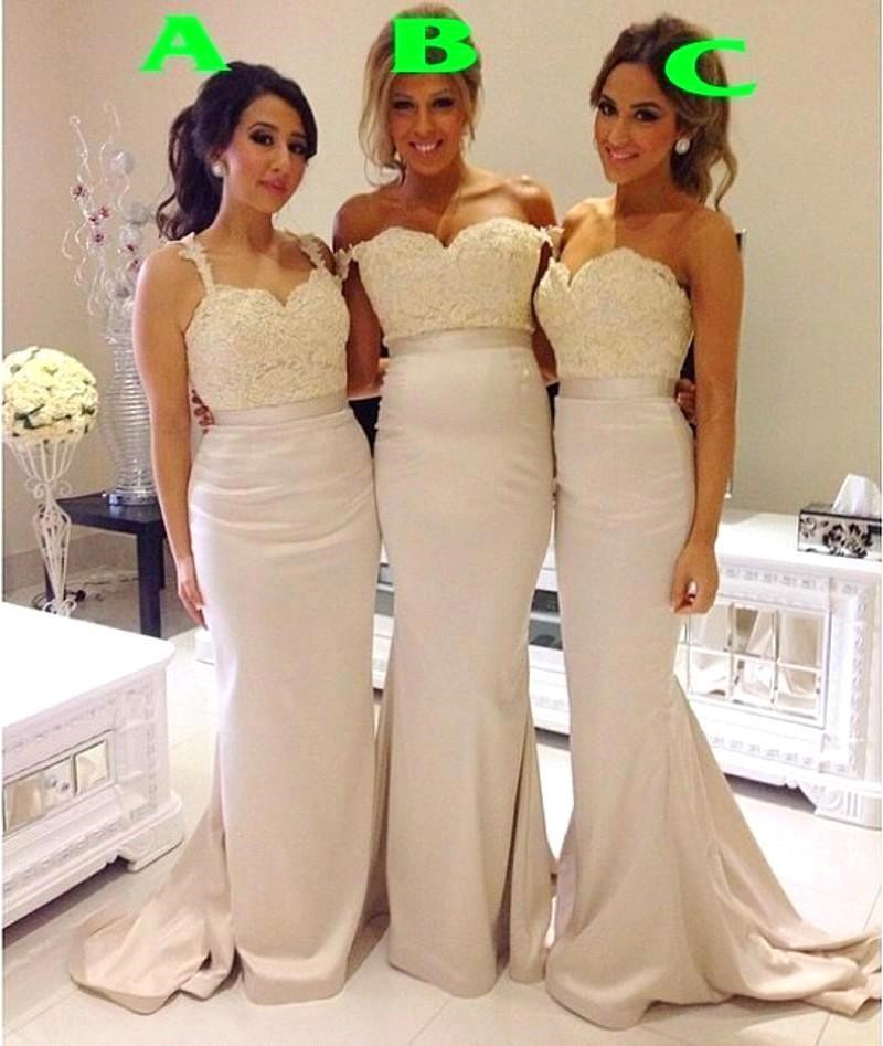 Lace Mermaid Bridesmaid Dresses Sweep Train Simple Party Gowns