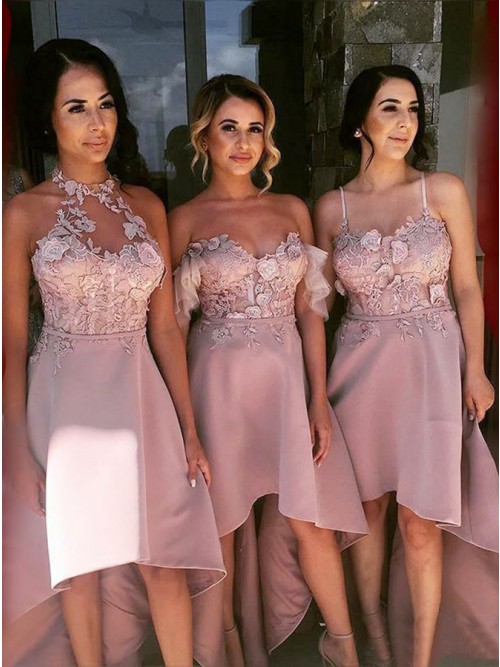 Sexy Hi-Lo Bridesmaid Dresses | Appliques Sleeveless Wedding Guest dresses
