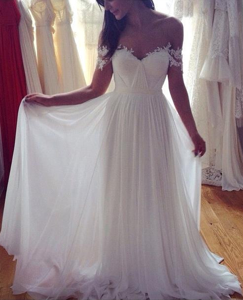 Beach Wedding Dresses Off the Shoulder Lace Appliques Summer Elegant Bridal Gowns