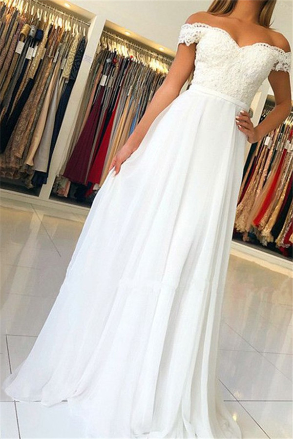 Chic Off-the-Shoulder Applique Prom Dresses Open Back Sleeveless Sexy Evening Dresses with Belt