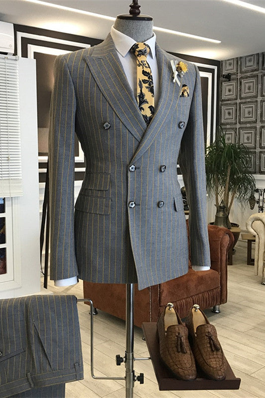 men-suit-fancy-gray-peaked-lapel-double-breasted-striped-formal-suits