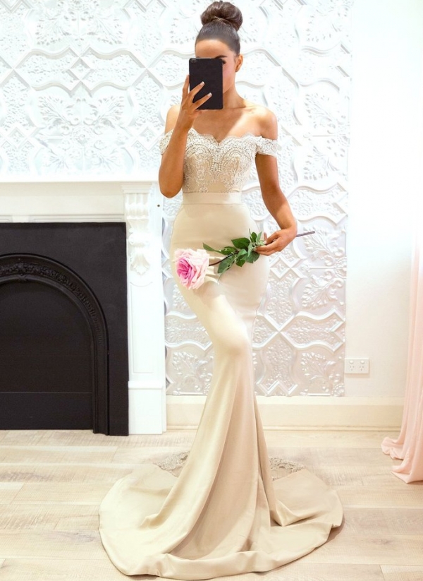 Off-the-Shoulder Bridesmaid Dresses | Elegant Lace Maid of the Honor Dresses