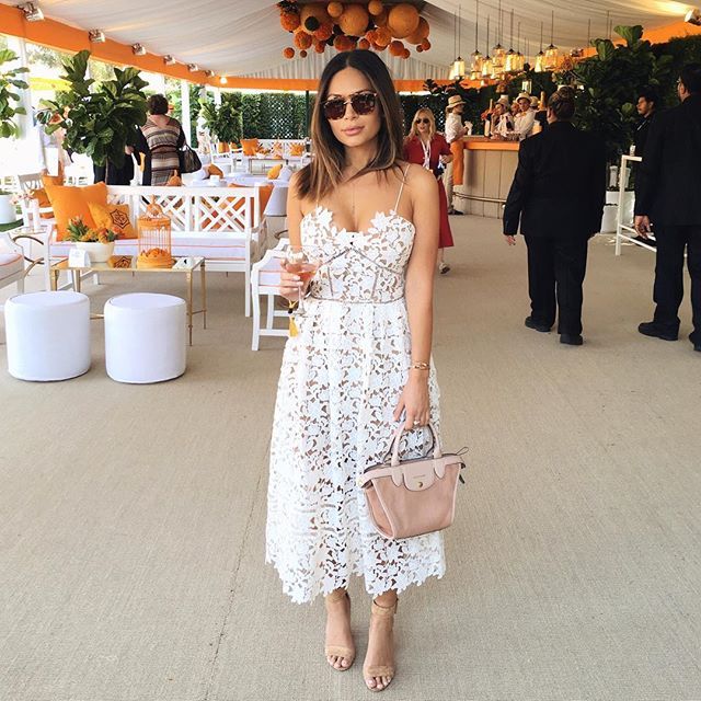 Stylish Spaghetti Straps V-neck A-line Midi Lace Wedding Guest Dresses