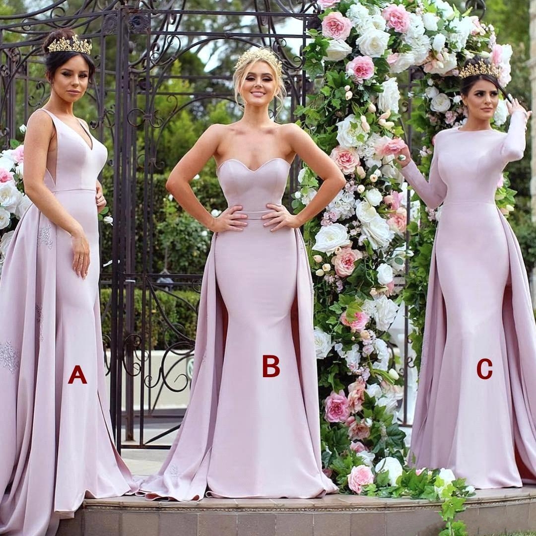 New Mermaid Bridesmaid Dresses | Long Sleeves Wedding Party Dresses with Overskirt