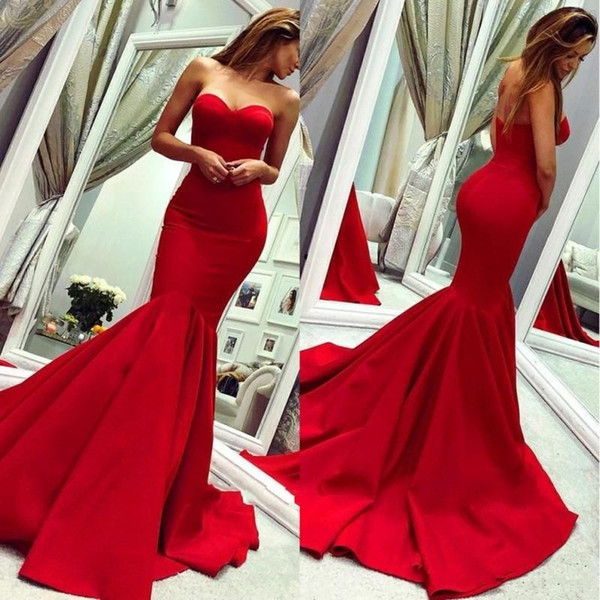 Red Sweetheart Fit and Flare Backless Floor Length Mermaid Prom Dresses | Cheap Fitted Evening Dresses