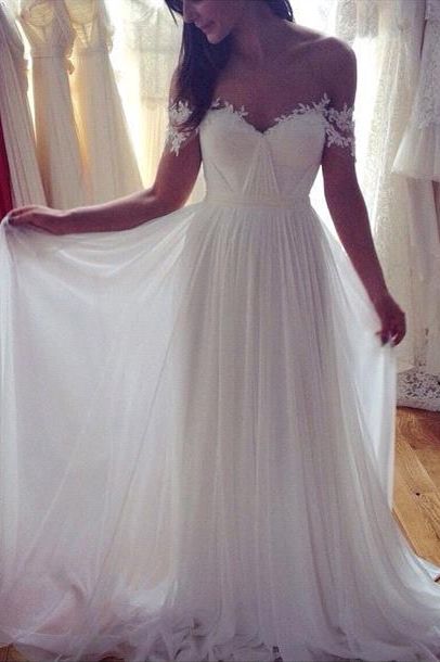 Beach Wedding Dresses Off the Shoulder Lace Appliques Summer Elegant Bridal Gowns