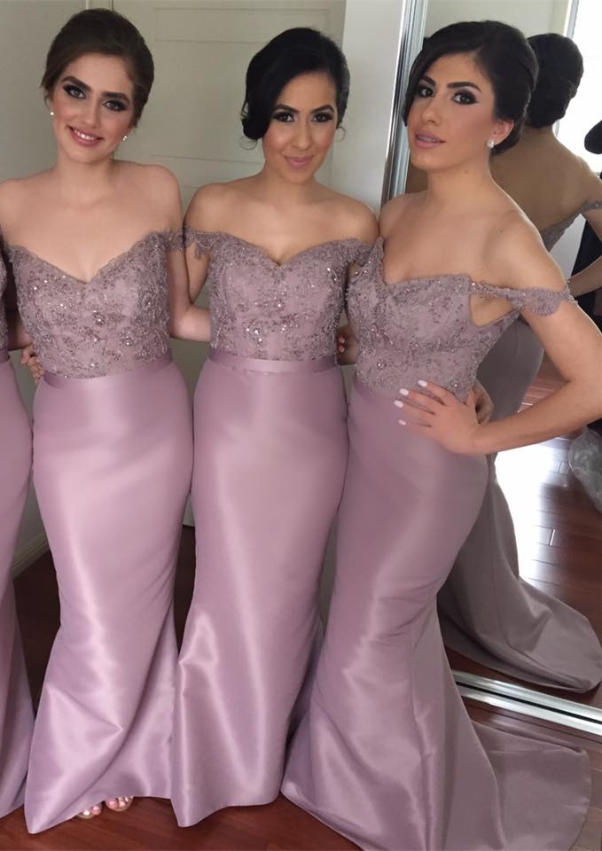 Elegant Lace Appliques Bridesmaid Dresses Mermaid Off-the-Shoulder Prom Dress