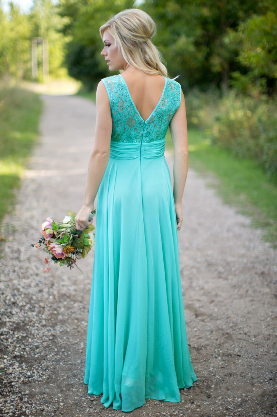 Sea Blue Bridesmaid Dresses Lace Chiffon Elegant Long Maid of the Honor Dresses