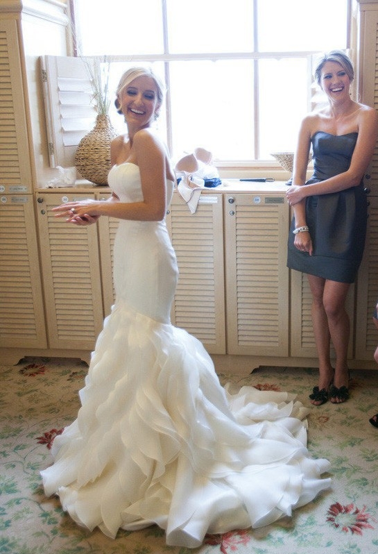 Strapless Mermaid Ruffles Train Wedding Dresses Simple Court Train Bridal Gowns