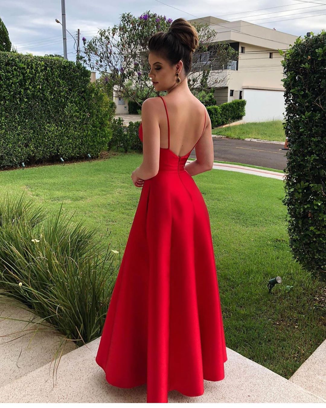 Straps V-neck Plain A-line Prom Dresses | Floor Length Red Evening Dresses